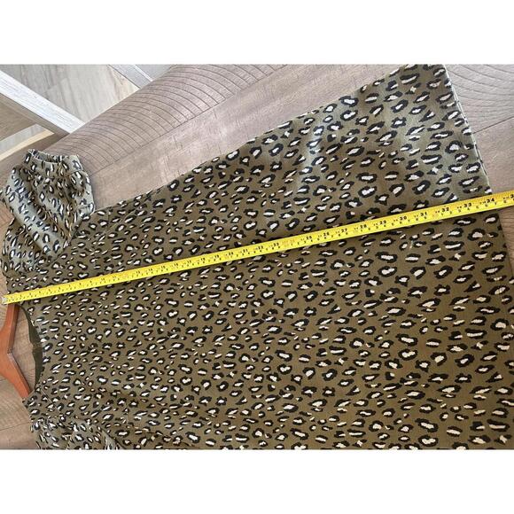 THML Olive Leopard Print Puff Sleeve Knit Mini Dress Women’s size Medium - Picture 10 of 15